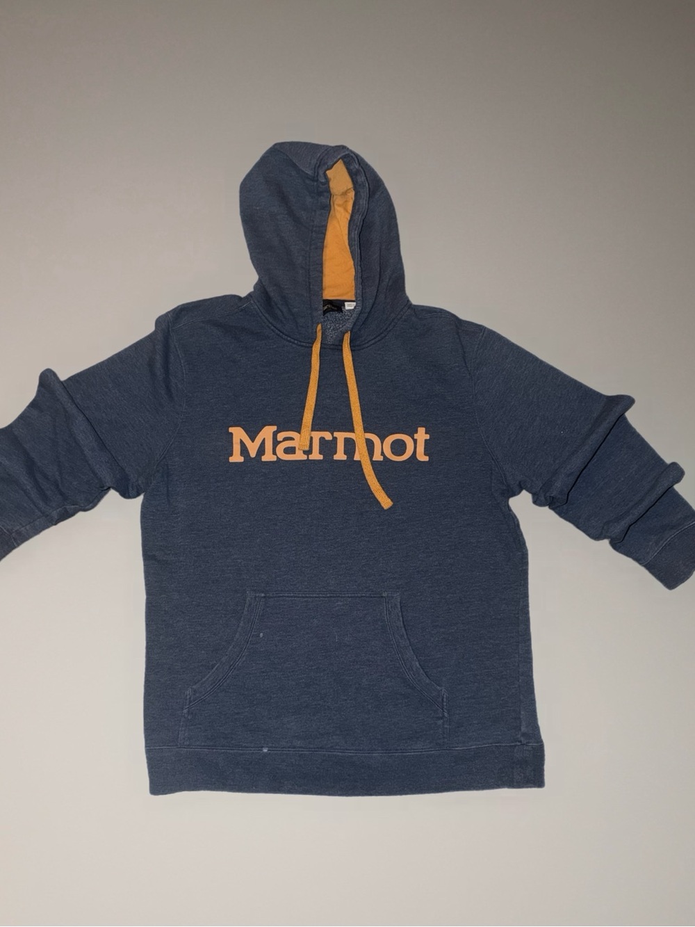 Marmot Navy Pullover Hoodie with Gold Logo